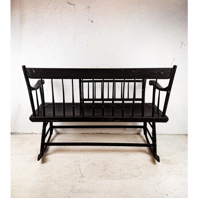 Late 19th Century Primitive Wooden Rocking Bench With Plank Seat and Gate For Sale - Image 4 of 12