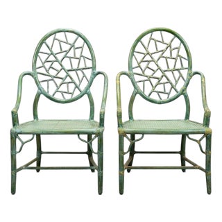 McGuire “Cracked Ice” Rattan Armchairs – Rawhide-Lashed, Custom Finish, Pair For Sale