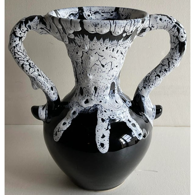 Mid 20th Century Fat Lava Vase With Handles From Fontaine De Vaucluse France For Sale - Image 5 of 5