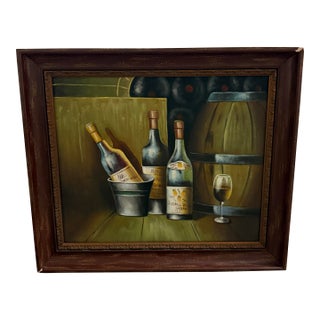 1970s Original Oil Painting "Wine Bottles" Impressionistic Style Framed Size For Sale