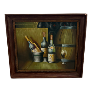 1970s Original Oil Painting "Wine Bottles" Impressionistic Style Framed Size
