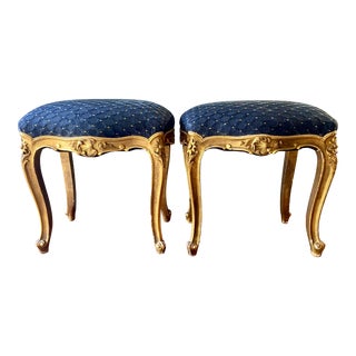 Antique Gilded French Louis XV Stools- Set of 2 For Sale