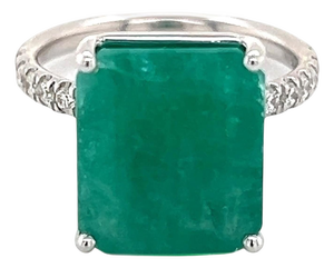 Natural Emerald Diamond Ring Size 6.5 14k White Gold 8.27 TCW Certified