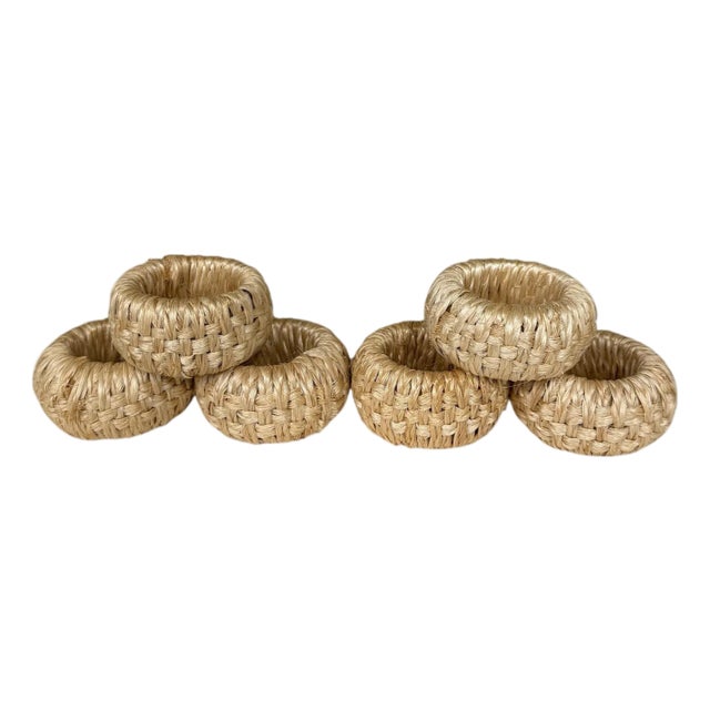 Vintage Woven Raffia Napkin Ring - Set of 6 For Sale