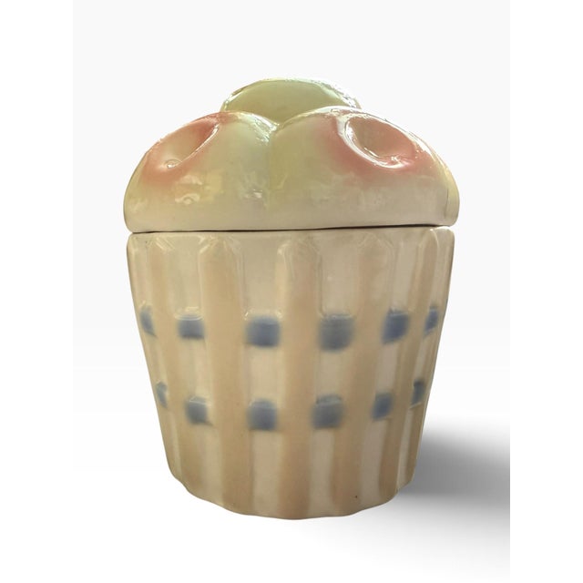 Vintage Pastel Fruit Basket Ceramic Lidded Jar With Sculpted Fruit For Sale - Image 4 of 7