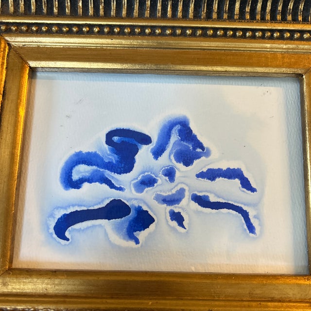 Contemporary original blue ink abstract watercolor painting. 7x5 or approximately 12x10 framed. Check out my shop Robins...