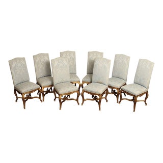 Minton-Spidell French Louis XV Style Set of Eight Carved Giltwood Dining Chairs For Sale