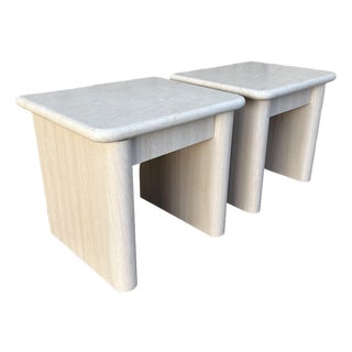 A Pair of Postmodern Custom-Made, Bull-Nose Marble Top Nightstands. Circa 1990s For Sale