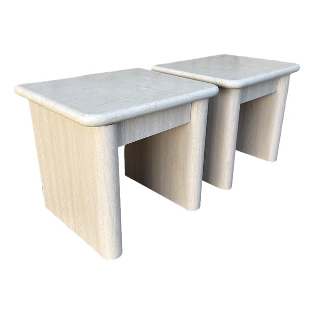 A Pair of Postmodern Custom-Made, Bull-Nose Marble Top Nightstands. Circa 1990s For Sale