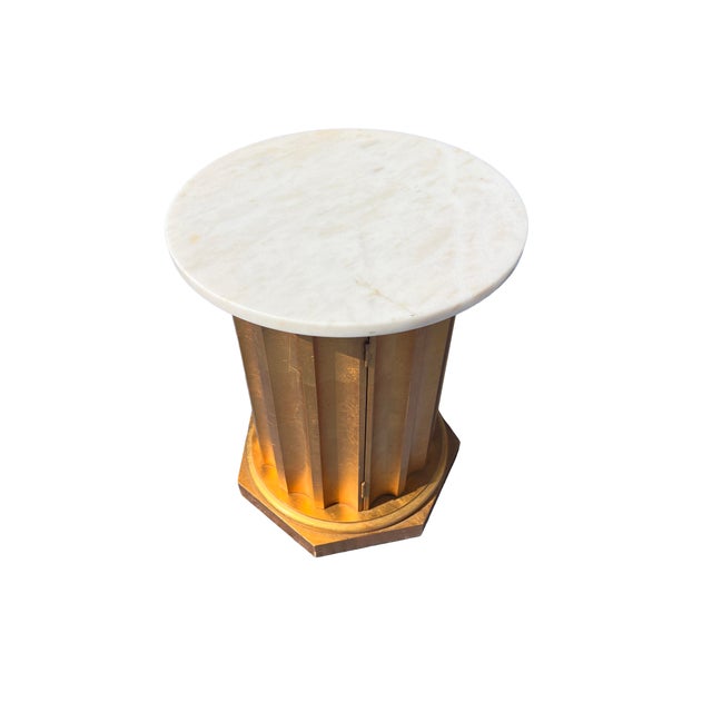 1980s Vintage Marble Top Column Drum Style Table in Gold For Sale - Image 5 of 6