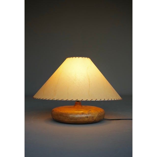 French Turned Elm Wood Table Lamp, 1950s For Sale - Image 10 of 13