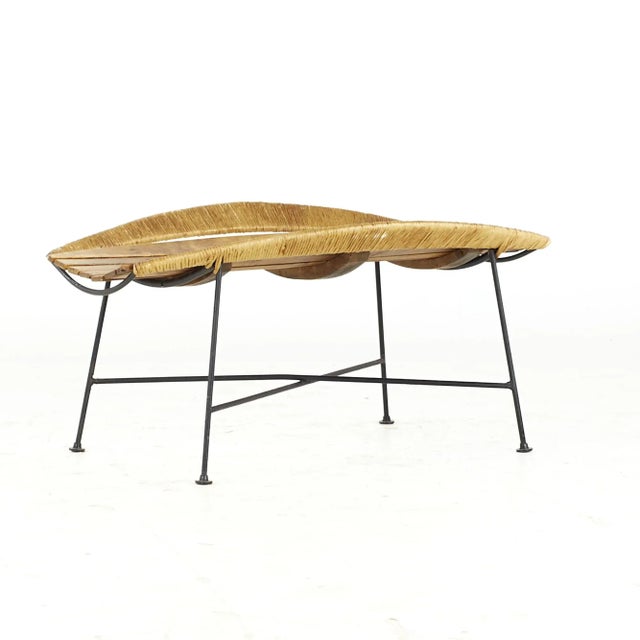 Arthur Umanoff Mid Century Iron and Rattan Catchall Table Stool For Sale In Chicago - Image 6 of 10