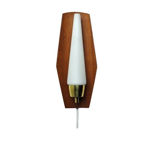 Scandinavian Modern Wall Light in Teak with Brass and Opaline Glass, Denmark, 1960s For Sale - Image 13 of 13
