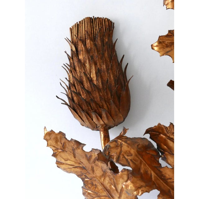 Large Mid-Century Modern Gilt Metal Three Flamed Thistle Flower Sconce, 1960s For Sale - Image 4 of 18