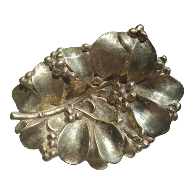 1950s Vintage Brass Mistletoe Catchall For Sale