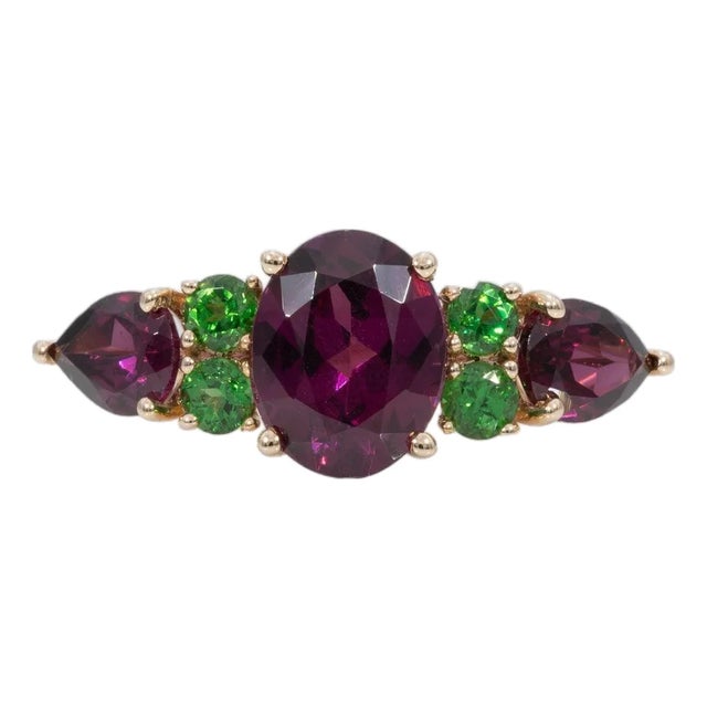 4.4Ct Purple Garnet Ring With Tsavorite Accents in Solid 14k Gold, 10x7.6mm For Sale