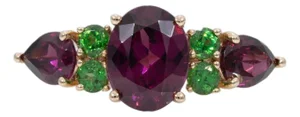 4.4Ct Purple Garnet Ring With Tsavorite Accents in Solid 14k Gold, 10x7.6mm