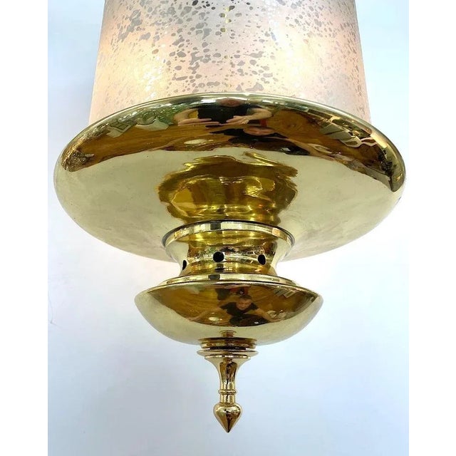 Metal Italian 1950s Brass Lantern With Acid Etched Blown Glass Shade For Sale - Image 7 of 12
