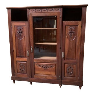 Antique Art Nouveau Walnut Bookcase, 1910 For Sale