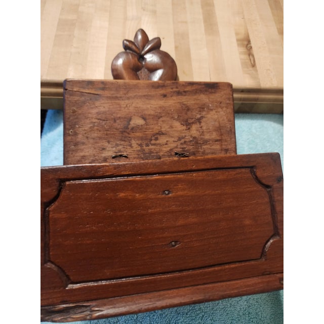 American Vintage Carved Wood Primitive Salt Box For Sale - Image 3 of 14