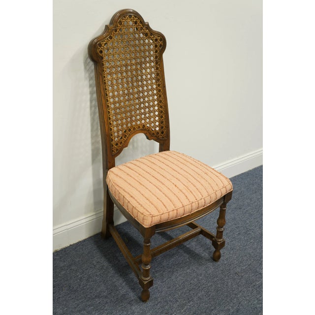 Set of 7 Antique Vintage Solid Walnut Rustic European Style Cane Back Dining Side Chairs For Sale - Image 4 of 13
