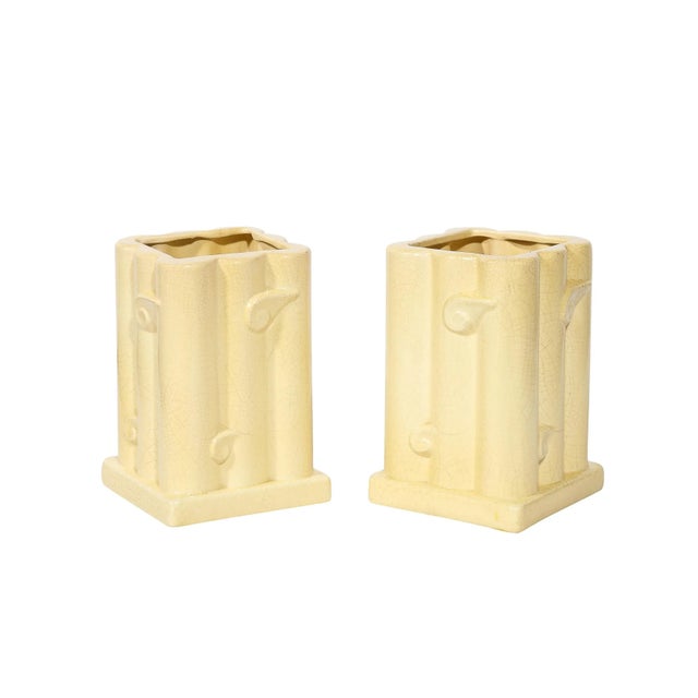 Pair of 1930s Art Deco Cream Ceramic Vases With Wind Motif & Craqueleur Finish by Manufacture Imperiale Royale Nimy For Sale - Image 12 of 12