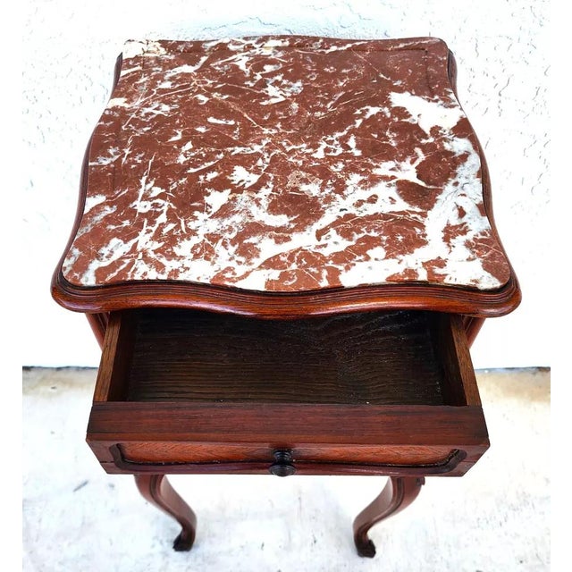 Brown French Bedside Cabinet End Table Walnut & Marble For Sale - Image 8 of 12