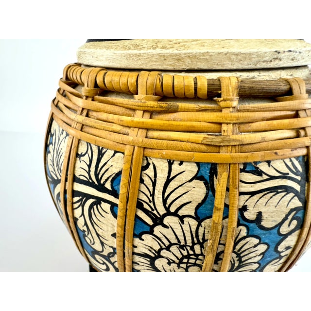 Vintage Handcrafted Bamboo Jar With Intricate Floral Motif For Sale - Image 4 of 12