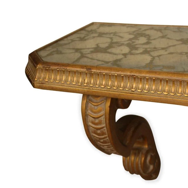 1970s 1970s Vintage Mid-Century French Giltwood, Antiqued Beveled Glass Octagonal Overlay Wall Mirror and Hanging Console For Sale - Image 5 of 7