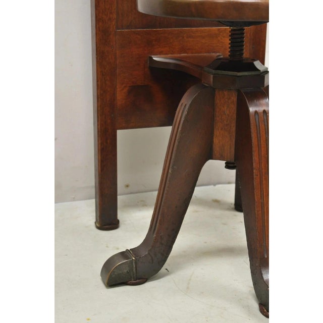 Antique Hamilton MFG High Back Adjustable Mahogany Architect Chair Piano Stool For Sale - Image 11 of 12