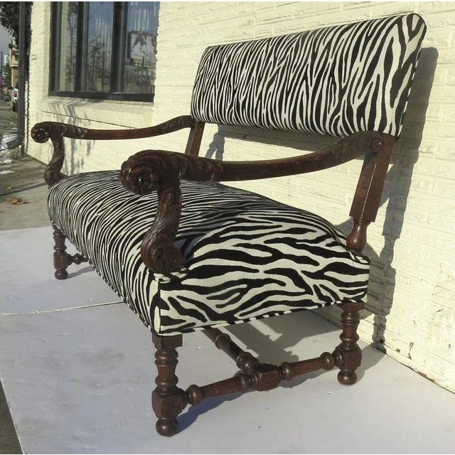 French French Louis XIV Style 19th Century Carved Walnut and Oak Settee Bench For Sale - Image 3 of 6