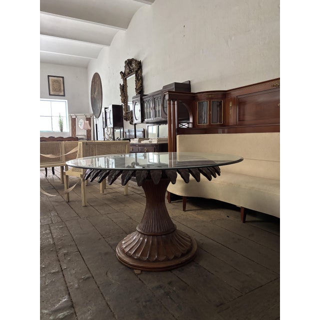 1960s Daisy Table with Glass Top and Central Table with Carved Leaves, Italy, 1960 For Sale - Image 5 of 6