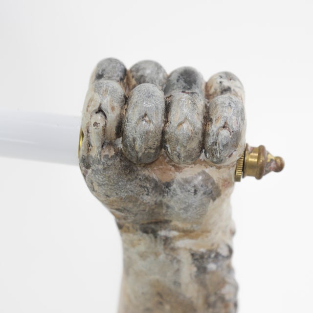 Antique White Pair of Antique-Style Hands Holding Torch Wall Sconce For Sale - Image 8 of 12