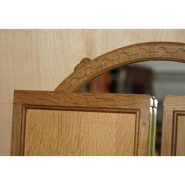 Vintage Tri-Folding Dressing Table Mirror by Robert Mouseman Thompson, 1970s For Sale - Image 12 of 14