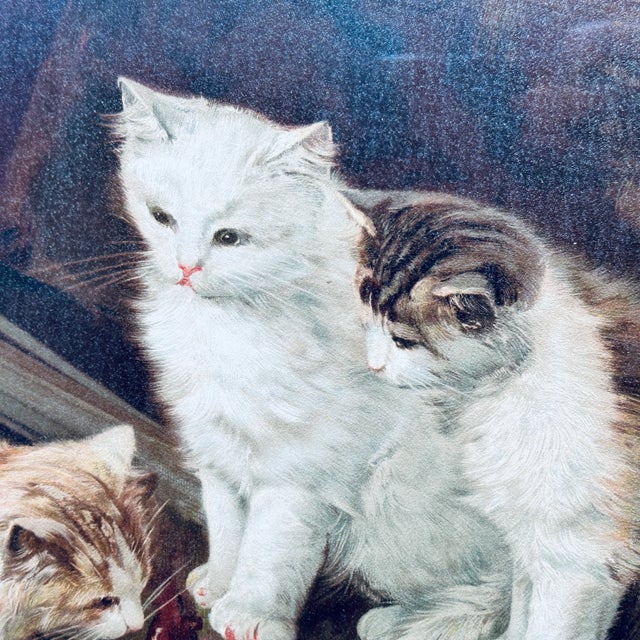 Brown Victorian Framed Chromolithograph Mixing the Colors Cats Kittens Painting by Alfred De Neuville For Sale - Image 8 of 12