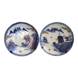 Imari Blue & White Porcelain Plates - a Pair For Sale