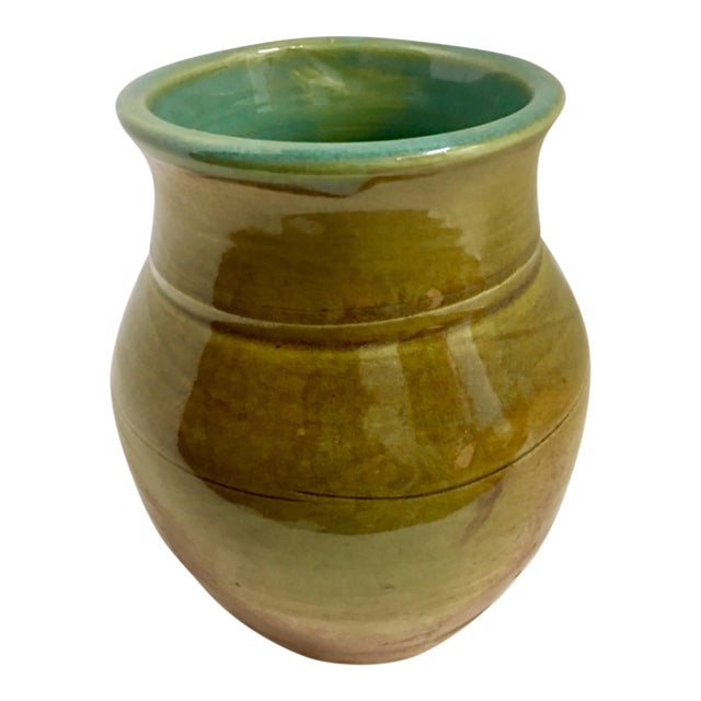 Vintage Ceramic Vase With Aqua Interior For Sale