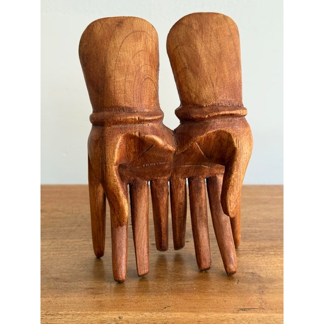 Vintage Carved Wooden Human Hands Business Card Holder For Sale - Image 11 of 12