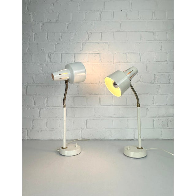 Adjustable White Lacquered Steel and Brass Desk Lamps from BJS, Sweden, 1960s, Set of 2 For Sale - Image 11 of 17