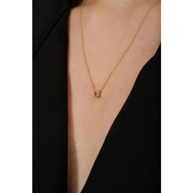 Oval Cut Yellow Diamond Minimalist Solitaire Contemporary Necklace in 18k Gold For Sale - Image 9 of 15