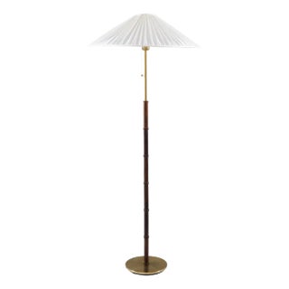 Mid-Century Floor Lamp in Brass and Wood from Falkenbergs Belysning, Sweden, 1960s For Sale