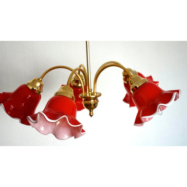 Metal Vintage Brass and Glass 5-Light Chandelier, 1980s For Sale - Image 7 of 14