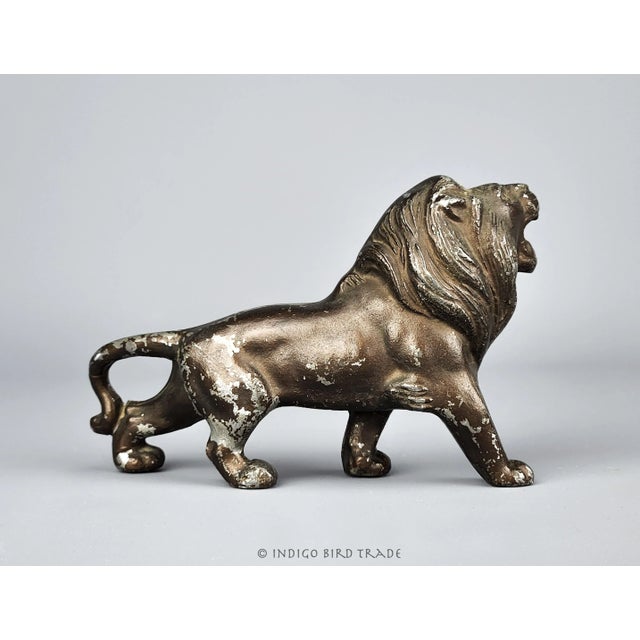Early 20th Century Vintage Art Deco Spelter Lion Statue For Sale - Image 5 of 6