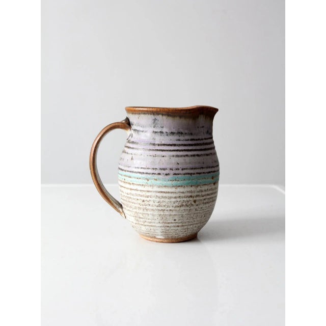 Late 20th Century Vintage Signed Studio Pottery Pitcher For Sale - Image 5 of 13