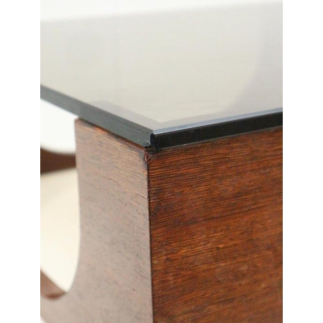 Wood Vintage Space Age Coffee Table with Smoked Glass and Wenge Wood Top, 1970s For Sale - Image 7 of 8