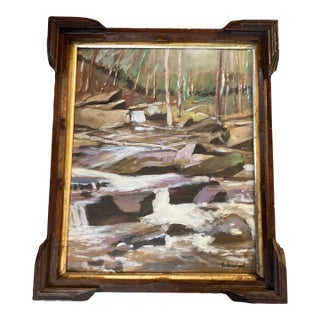 Contemporary Original Stephen Heigh “The Creek” Landscape Painting Antique Wood Frame For Sale