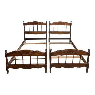 French Late 1800's Hand Carved Twin Bed Frames, Set of 2 For Sale