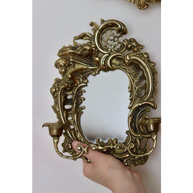 Swedish Brass Sconces with Mirror, Set of 2 For Sale - Image 5 of 8