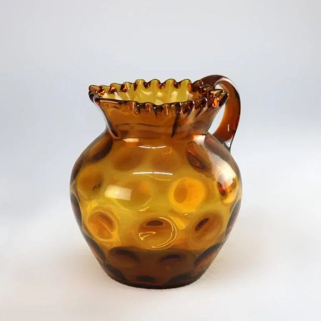 Amber Coinspot Amber Glass Juice Pitcher With Ruffled Rim 20thC For Sale - Image 4 of 6