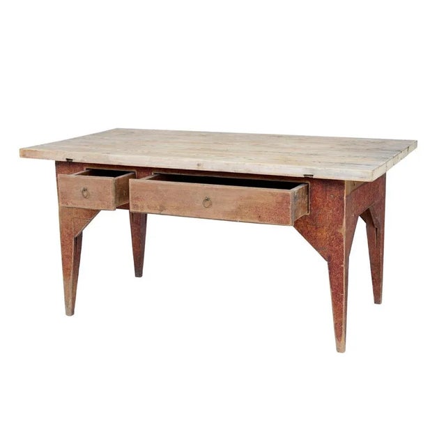 Mid 19th Century Rustic Painted Pine Kitchen Table For Sale - Image 9 of 10